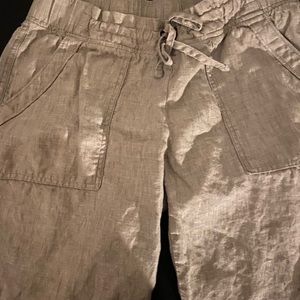 Athleta SZ 10T Gray Jogger Linen Elastic Pull On Drawstring & Elastic Pockets